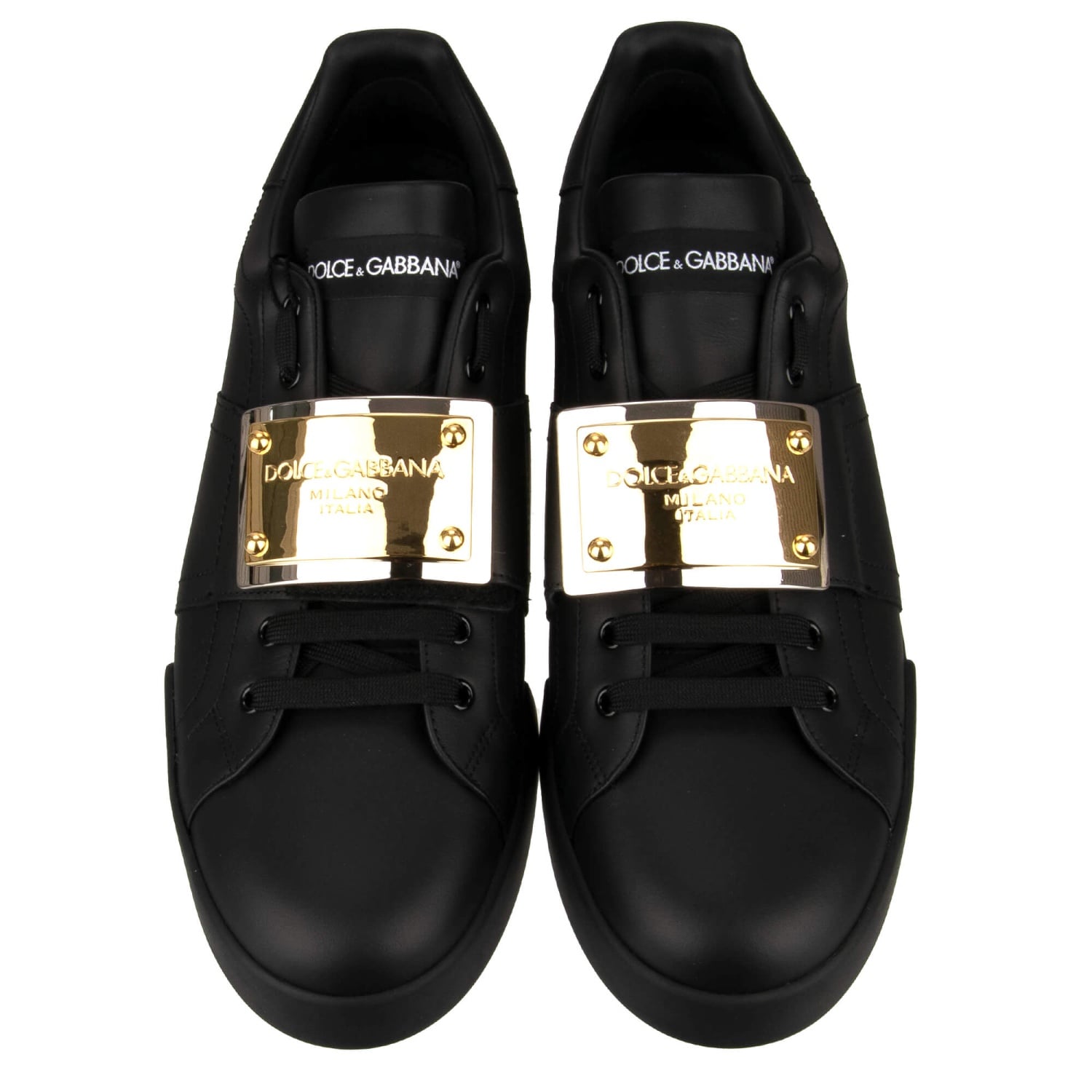 DOLCE & GABBANA Men DG Logo Plate Sneaker Shoes PORTOFINO Black 47
